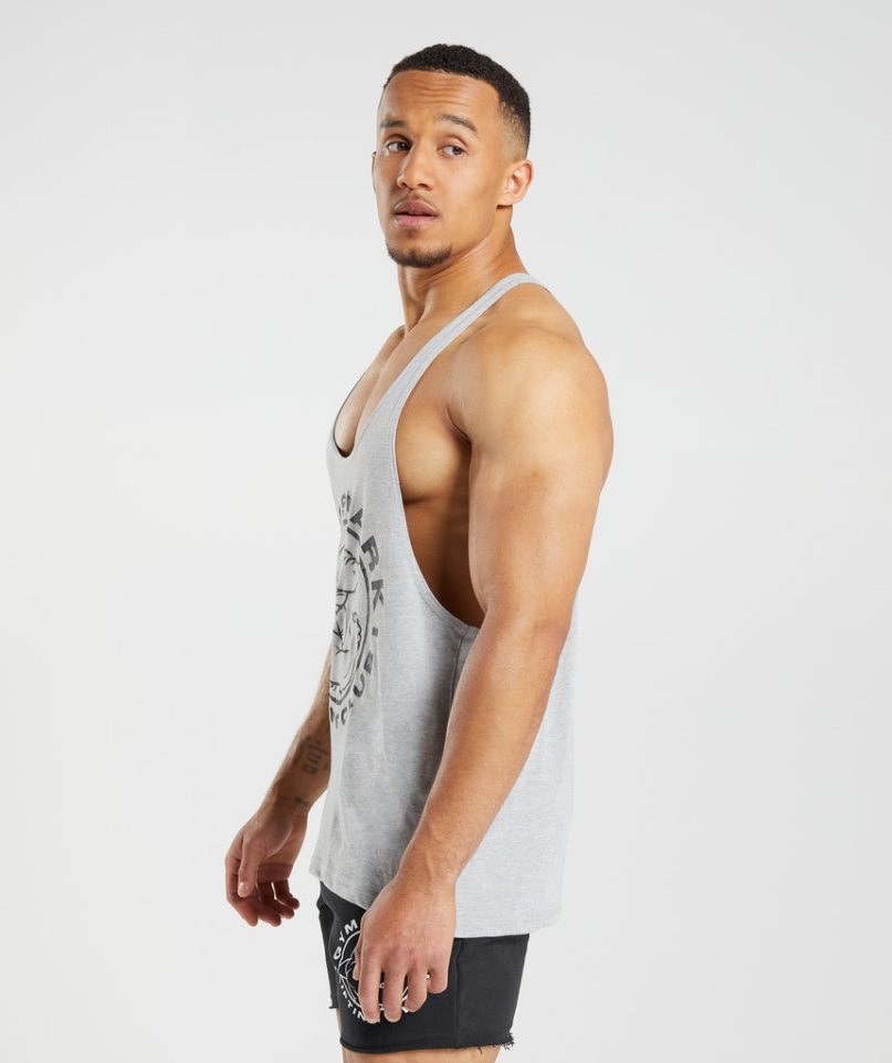 Men's Gymshark Legacy Stringer Tanks Light Grey | CA 3D8017